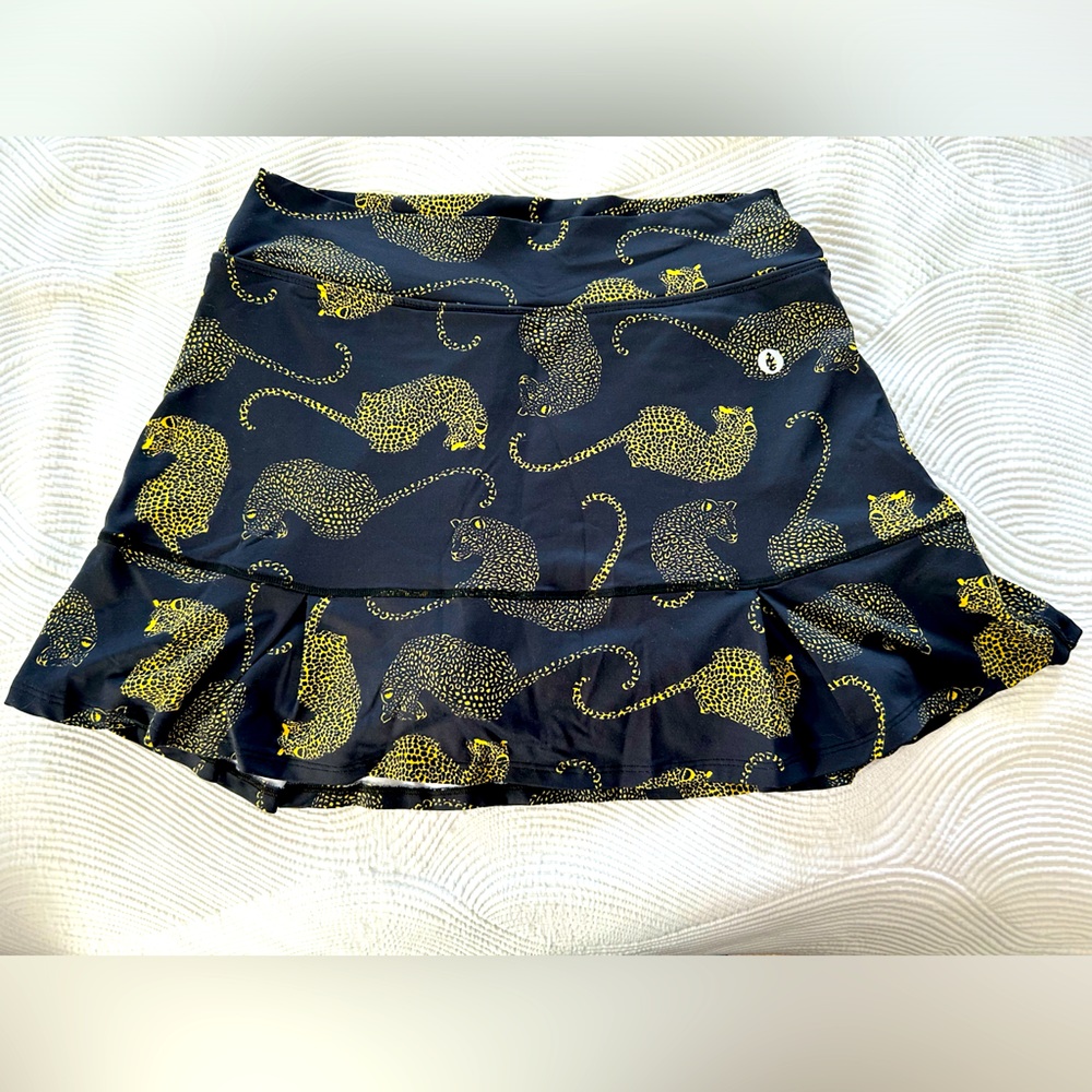 Dona Jo- Black and yellow leopard print pickleball/tennis/ golf skirt